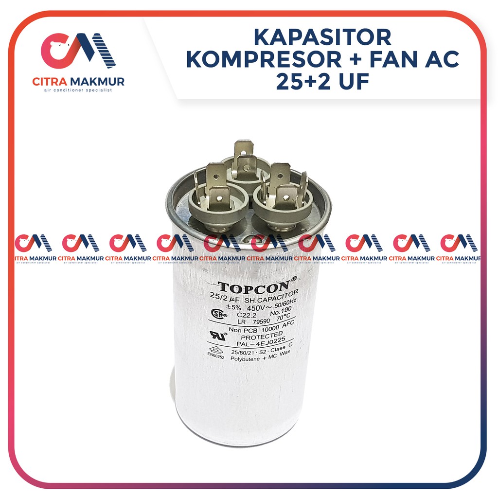 Kapasitor AC Double 25 + 2 uF Capasitor Air Conditioner Kompresor Kipas Mesin Dobel Aluminium