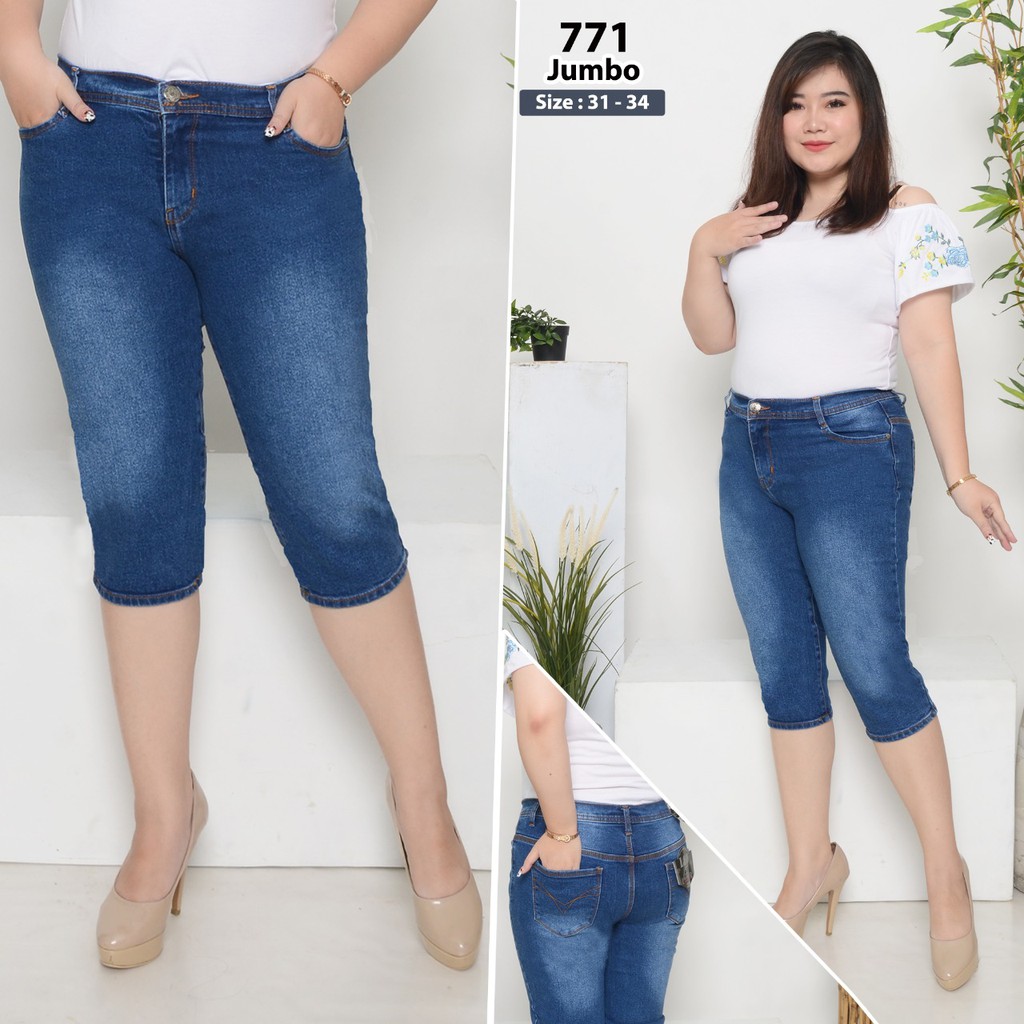 ( Bisa COD ) MC girl Celana Jeans 7/8 Wanita Jumbo / Celana Lepis Santai Cewek / Celana Denim Casual Big Size 1/2 / Celana Jins 7/9 Lgo