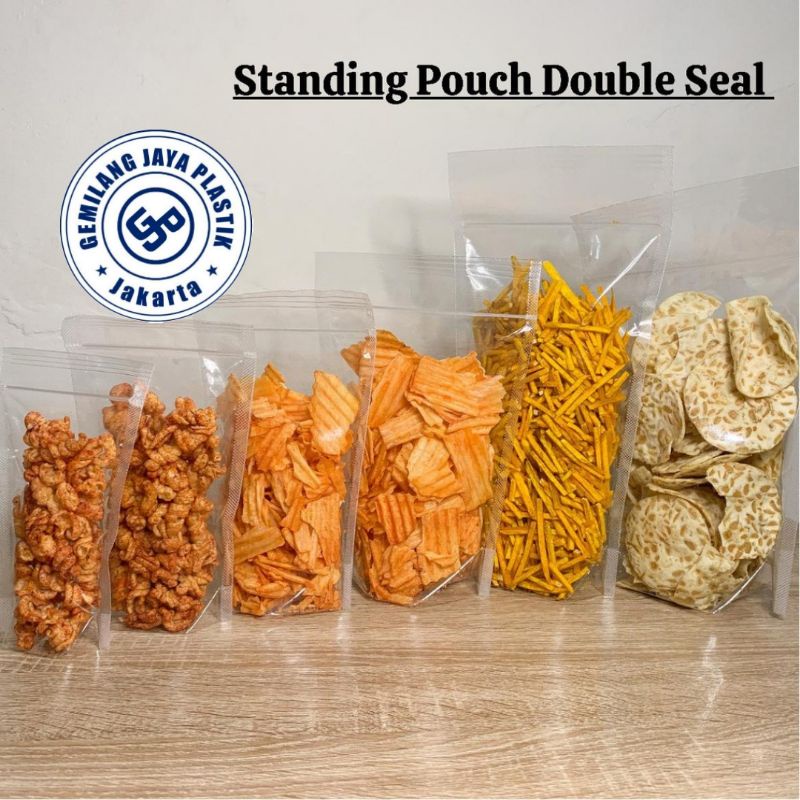 Plastik Standing Pouch Klip 16x32Cm/Kemasan Snack Berdiri Seal Lebar 20x29Cm