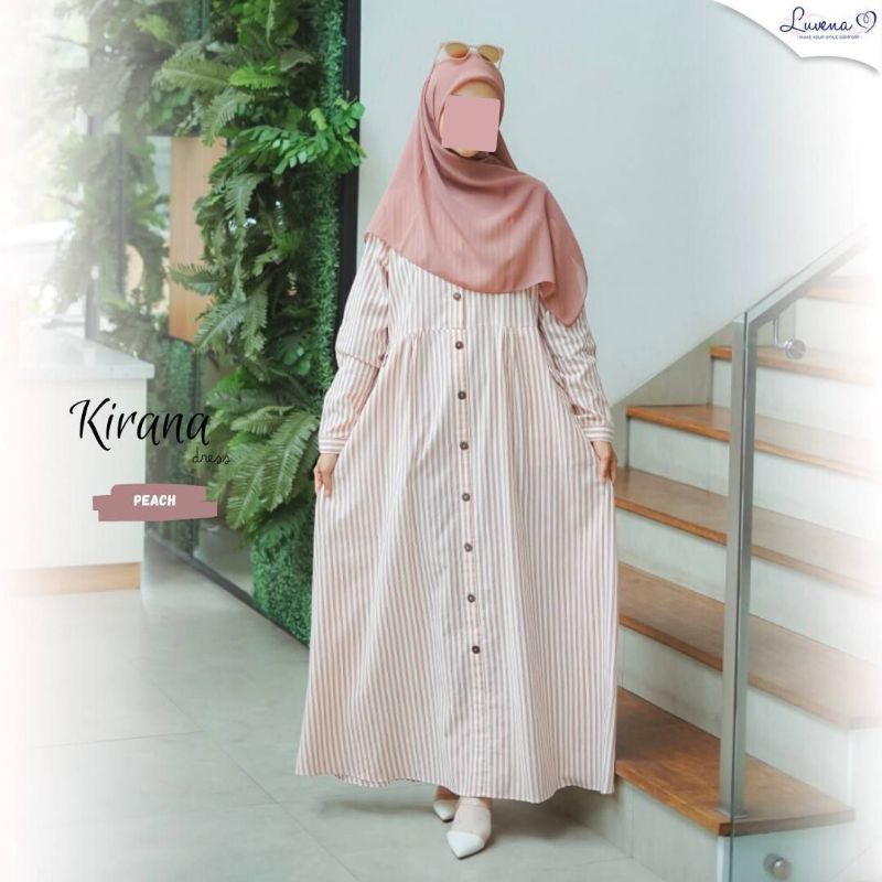 TERBARU Kirana dress | By Luvena ORI | Gamis katun salur | Busui friendly | full kancing