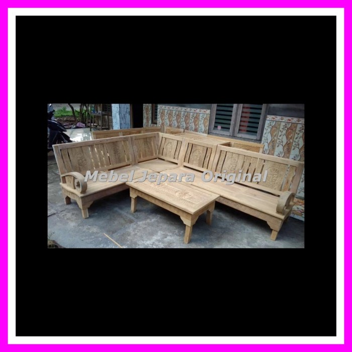 Meja Kursi Tamu Jati Ukir Jepara - Meja Tamu Pojok Kayu Jati Mentah Original