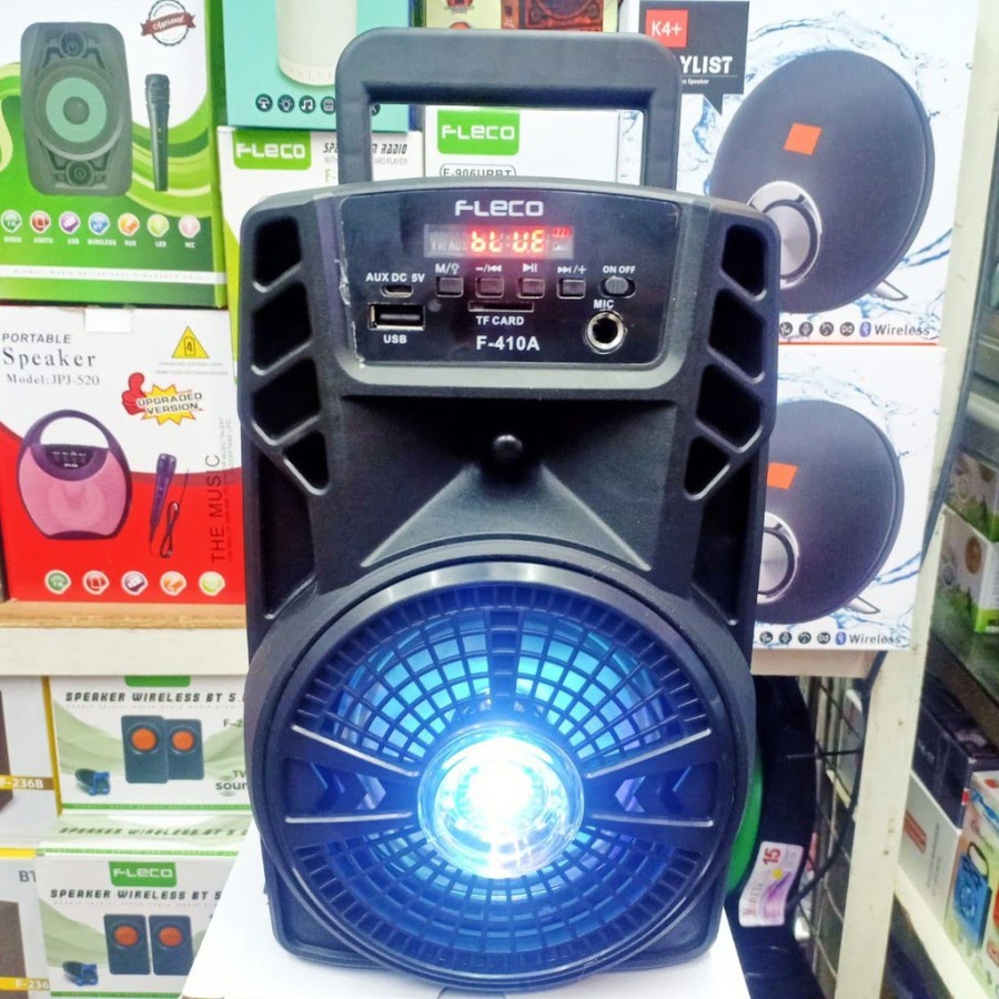 Promo Terbaru !!! Speaker bluetooth karaoke Digital Led Fleco F-410 EXTRA BASS Free Microphone