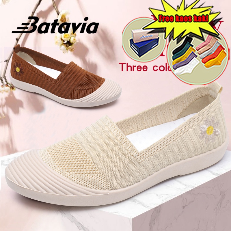 Batavia GROSIR sepatu kanvas wanita rajut sepatu wanita  sepatu tanpa tali hitam Sepatu Wanita Sport Women Sneakers x1/x2/x3-1
