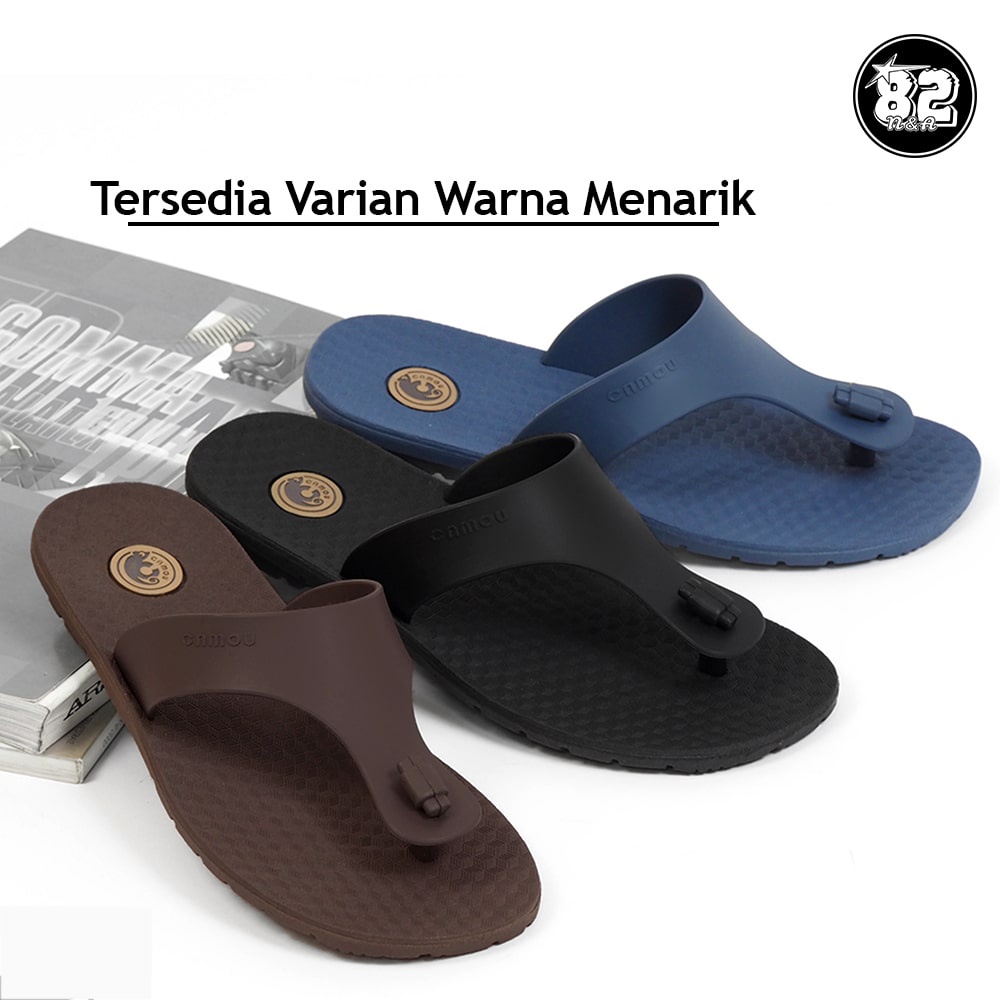 Camou Sendal Sandal Jepit Pria Bahan Full Karet Tebal Dan Ringan Anti Licin Original Theo - Hitam