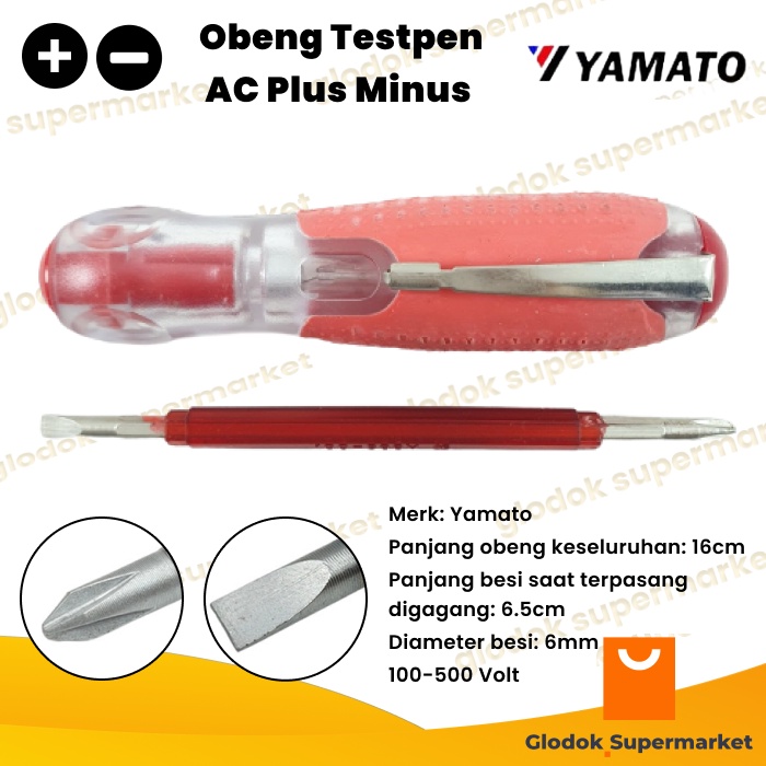 Obeng Testpen AC Bolak Balik Yamato Tespen Plus Minus 100-500 Volt Panjang 16cm