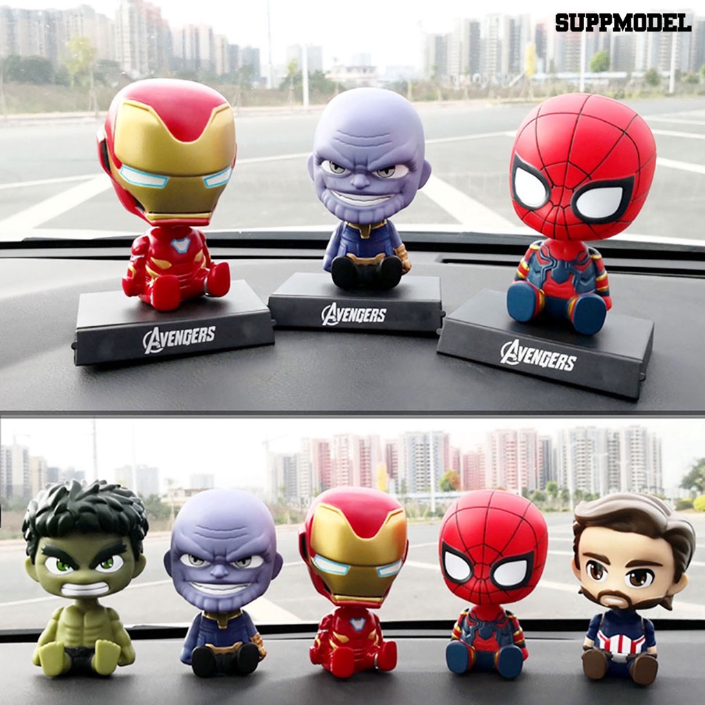 Ornamen Dasbor Mobil model Kartun Captain America Batman Iron Man Kepala Goyang