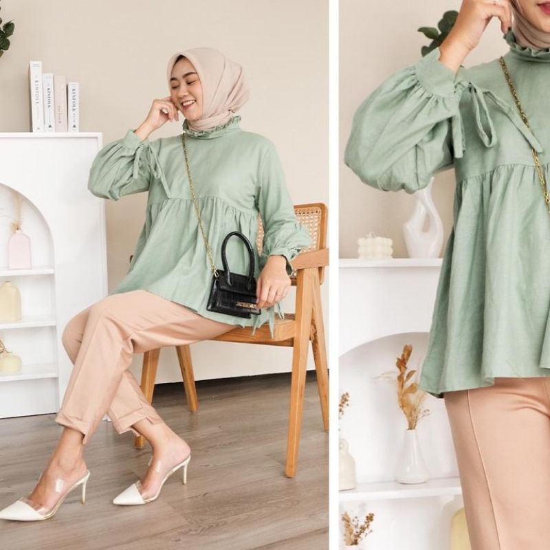 Blouse Linen kekinian - LOZY BLOUSE //JF5456