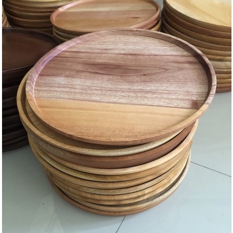 Nampan Kayu 30cm Nampan Baki Wooden Tray Bulat Kayu Mahoni