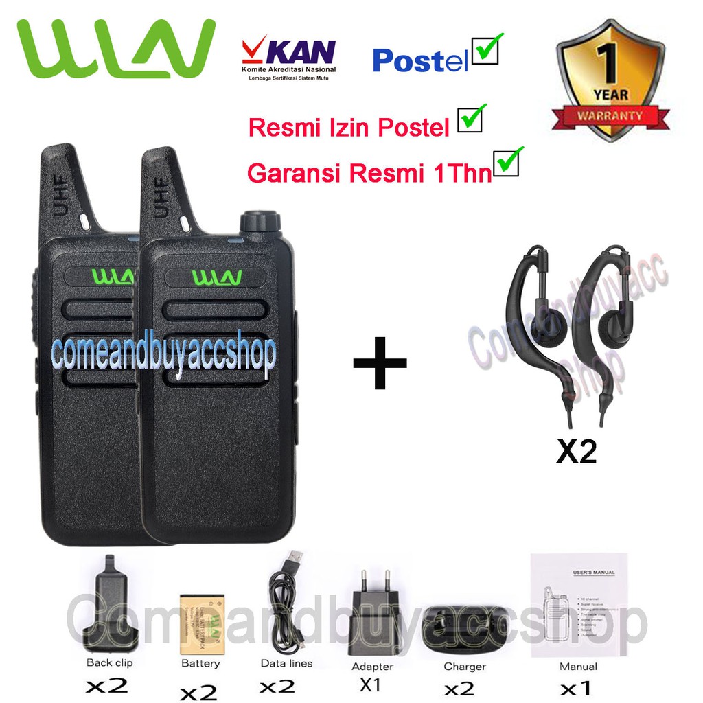 Paket Lengkap Original WLN WalkieTalkie Two-Way Radio KD-C1 (ISI 2PCS) HITAM-Batrai 1500 mAh