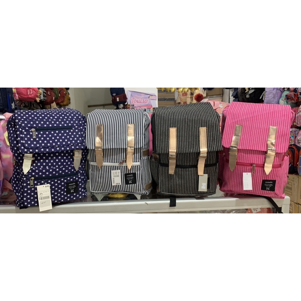

Tas sekolah laki-laki/perempuan motif garis horizontal warna coklat