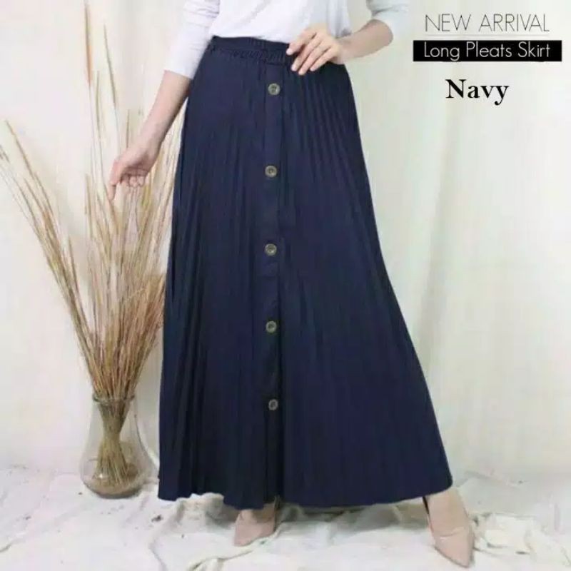 ROK WANITA PLISKET VARIASI KANCING DEPAN - BAHAN HYGET SYPER ( PREMIUM )-Navy