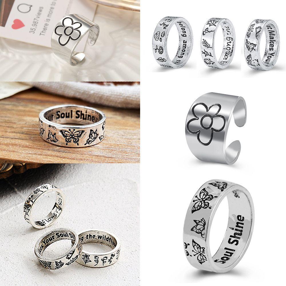 R-bunga Kupu-Kupu Cincin Set Punk Tangan Dekorasi Bohemian Temperamen Wanita Perhiasan