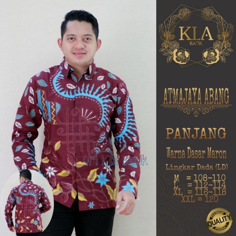 sastro bahu merah maron kemeja batik pria lengan panjang berfuring