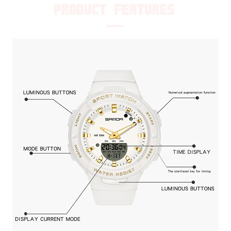 SANDA 6005 Jam Tangan Wanita Pria Digital Analog Tali Rubber Chronograph Anti Air WATCHKITE WKOS
