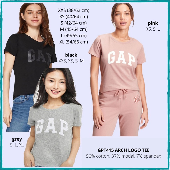 Kaos Basic Wanita Murah 311 Allover Stripe Rust/ Navy/ Yellow & Gap 415 Arch Logo Tee Pink/Black