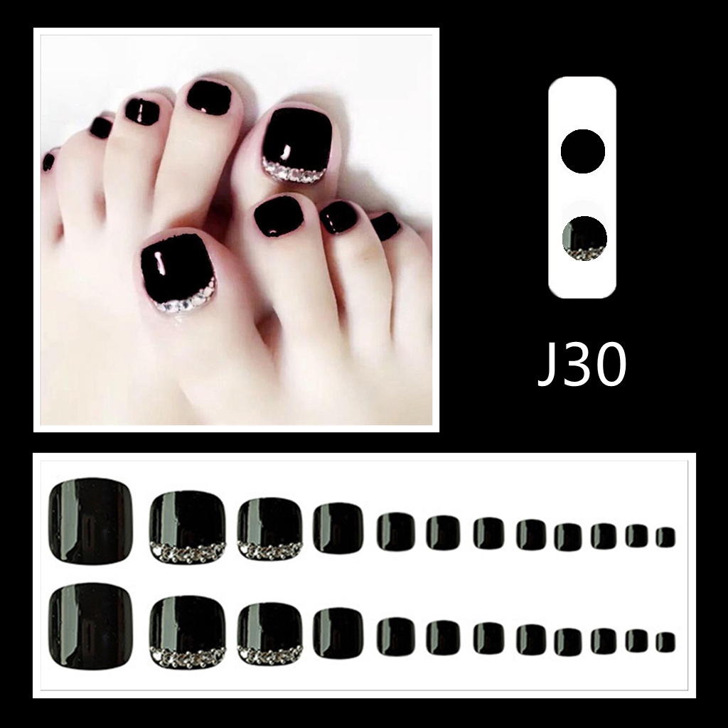 J2 24pcs / Set Kuku Kaki Palsu Warna Polos Untuk Nail Art / Manicure DIY