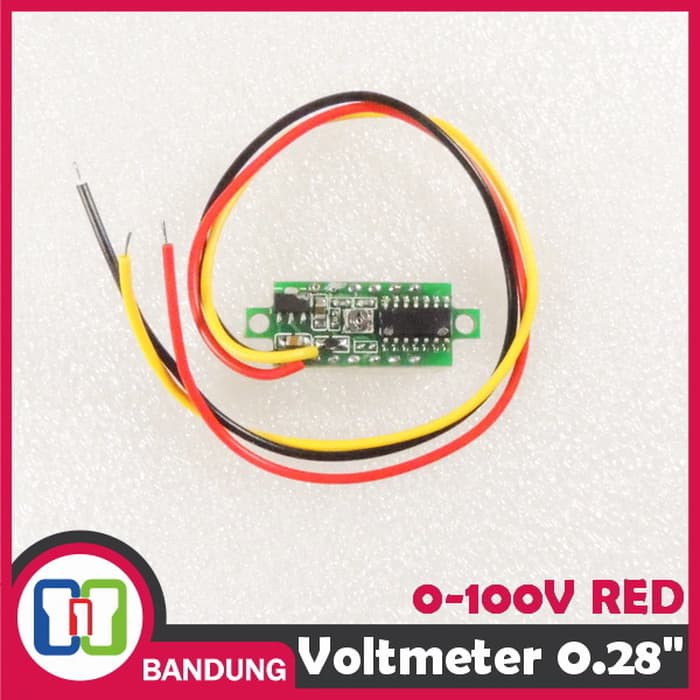 MINI VOLTMETER VOLT PANEL METER 0 100V DC 3 WIRE 0 28  RED MERAH