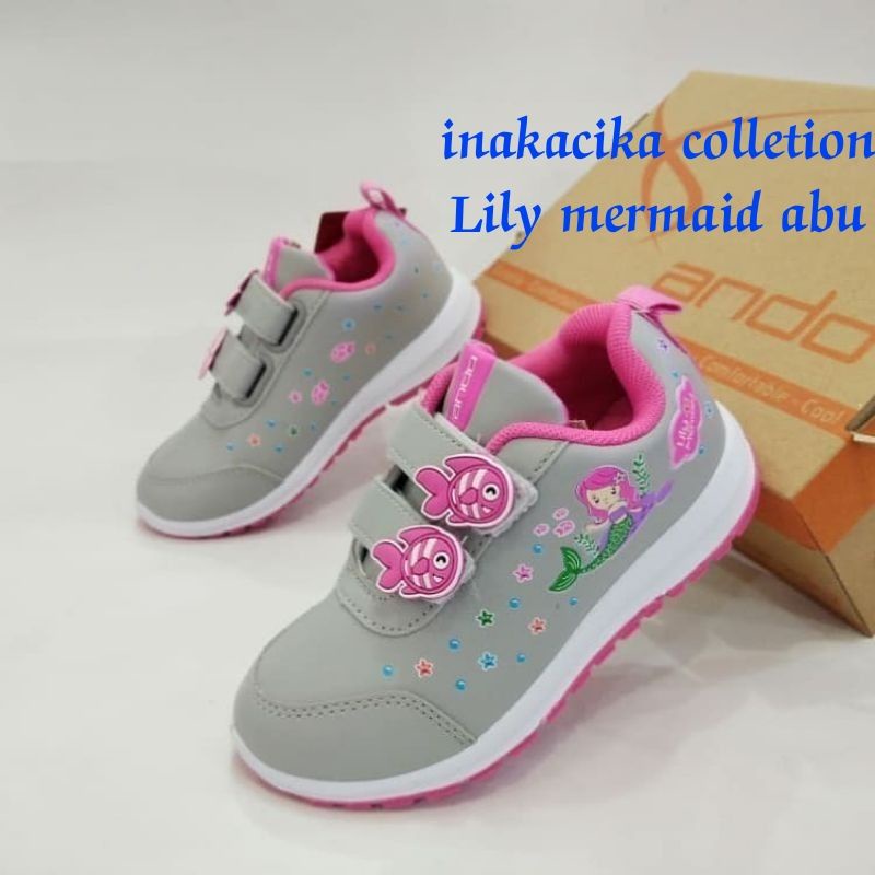 sepatu anak perempuan cantik Ando original lili mermaid lili plower PAUD TK SD