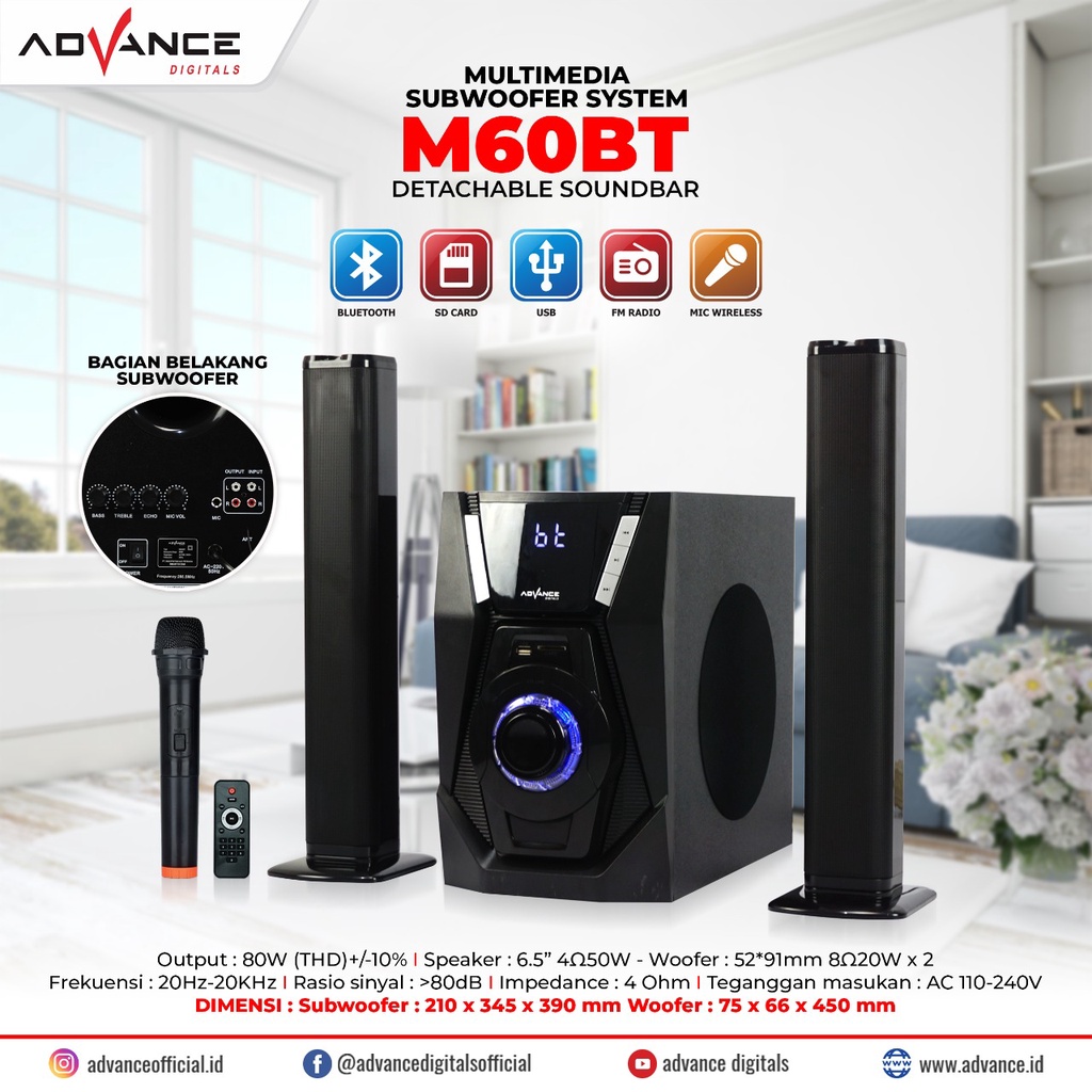 Speaker Advance M60BT SPEAKER AKTIV SOUNDBAR BLUETOOTH / SUBWOOFER 2IN1 Speaker MULTIMEDIA