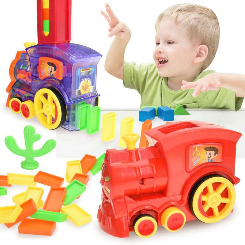 GGbell Mainan Kereta Anak Domino Car Train Set 80pcs