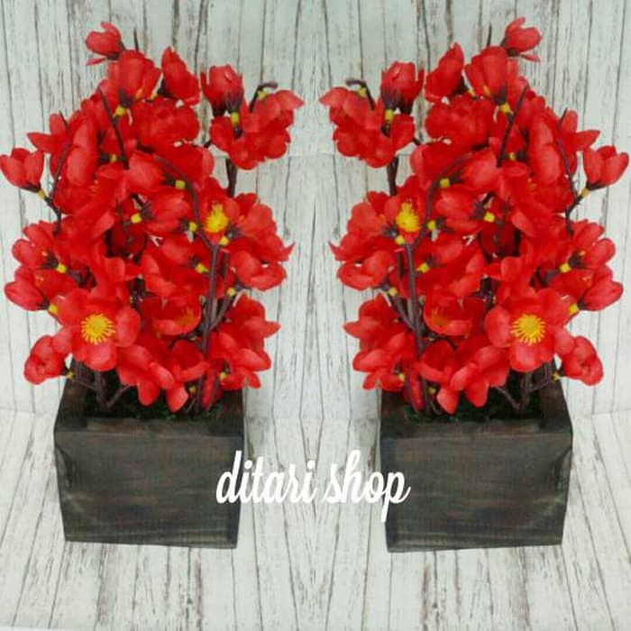TERLARIS bunga artificial/bunga plastik sakura merah/dekorasi
