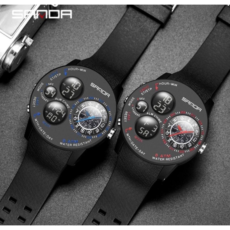 Jam Tangan SD6036 Jam Tangan Pria Digital Analog Tali Rubber Dual Time Anti Air