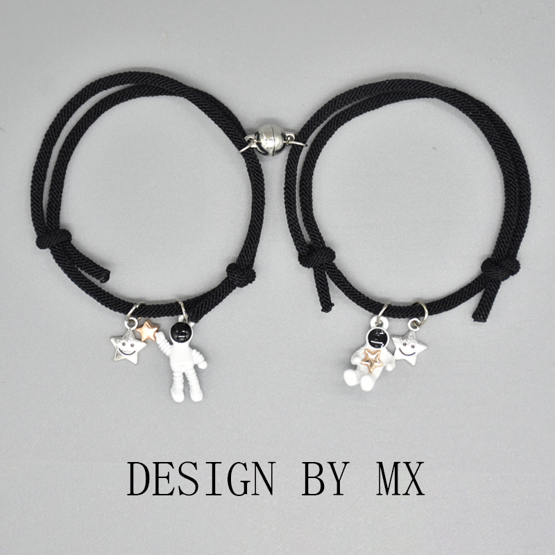 Black/Gray Milan Rope Magnet Bracelet Attract Each Other Couple Adjustable Bracelets A Pair