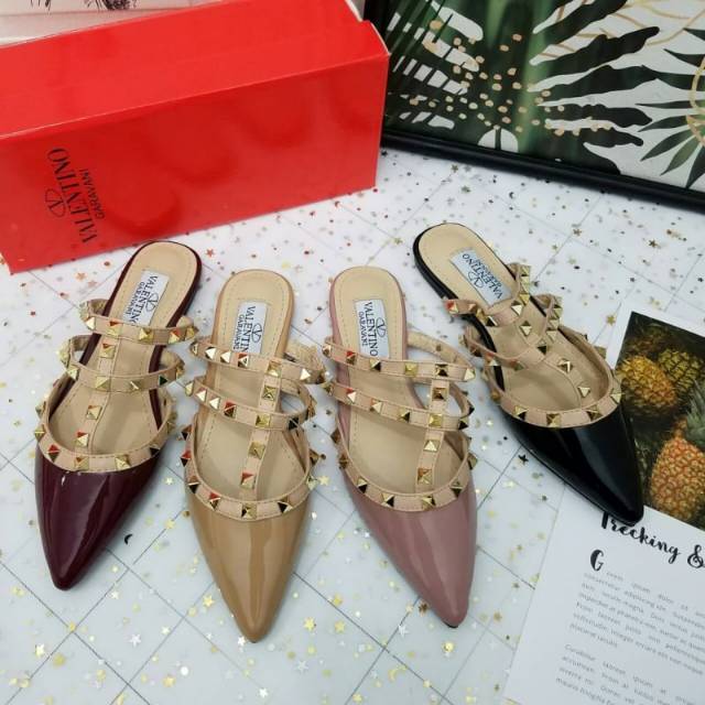 Valentino Garavani slip sandals Glossy Import sandal wanita fashion shoes high quality