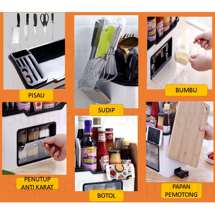 Kitchen Shelf Rak Dapur Rak Bumbu Dapur Serbaguna Laci Bumbu Dapur 6 laci dengan sendok dengan penutup