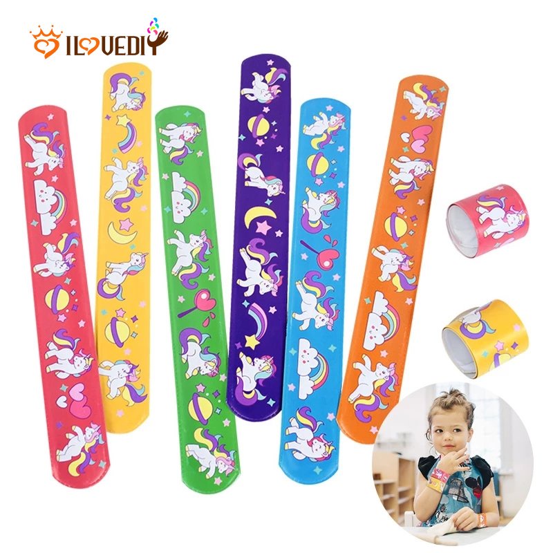 10pcs / Set Mainan Gelang Slap Band Motif Kartun Unicorn / Pelangi Untuk Anak Laki-Laki / Perempuan