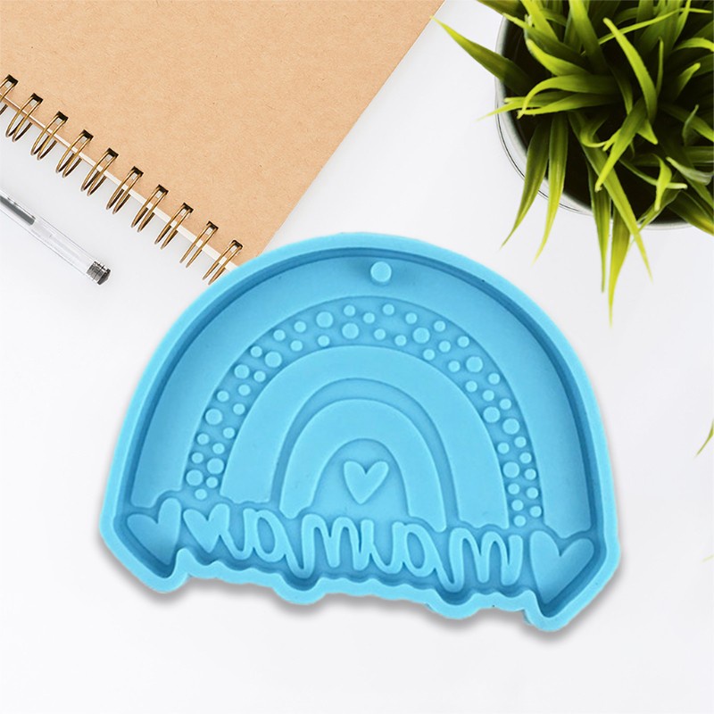 Glitter Rainbow Mom Keychain Epoxy Resin Mold DIY Crafts Jewelry Necklace Casting Mold Hanging Pendant Silicone Mould