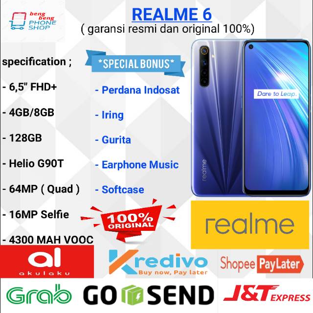 REALME 6 RAM 4/128GB & 8/128GB GARANSI RESMI - BONUS