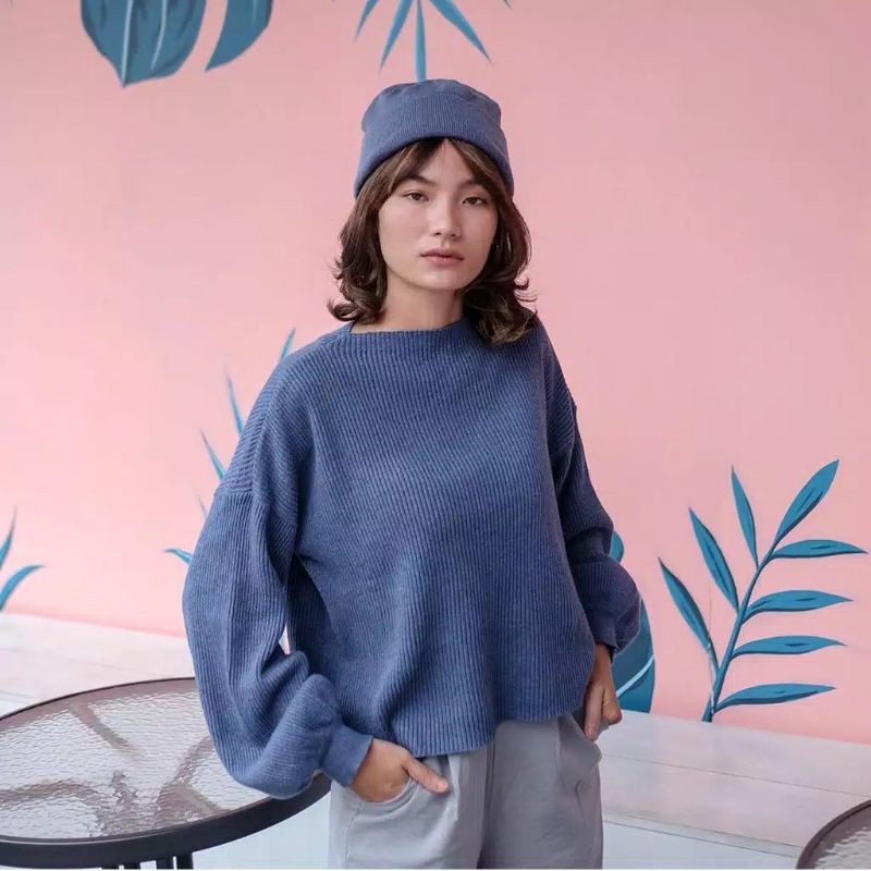 blouse rajut model balon premium