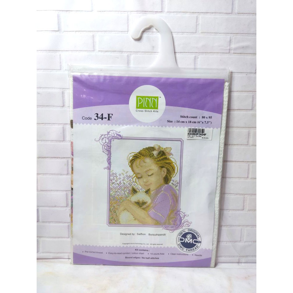 Paket DIY Craft Sulam Kristik Strimin Ori PINN 34-F Anak Perempuan Girl Kucing