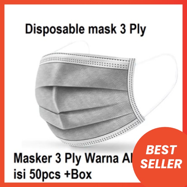 READY STOCK MASKER MEDIS 3 PLY SURGICAL MASK EARLOOP ISI 50 PCS PER BOX WARNA ABU ABU