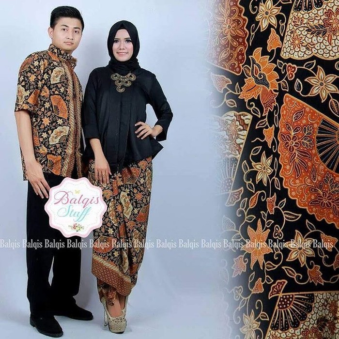 Setelan Kebaya Couple Floy Black Dan Kemeja Kipas