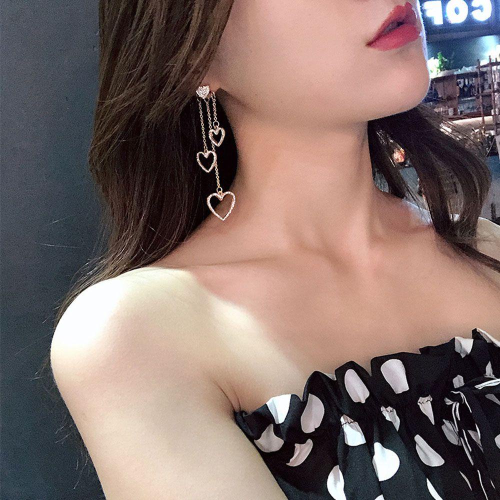 Needway Stud Earrings Geometri Mencintai Super Liontin Berongga Jantung Aksesoris Fashion Drop Earrings