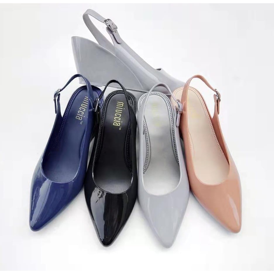 Diskon (ATM) Miuccia - Sepatu Tali Wedges Wanita Glossy Tinggi Jelly Shoes Wanita - L800 Terkini