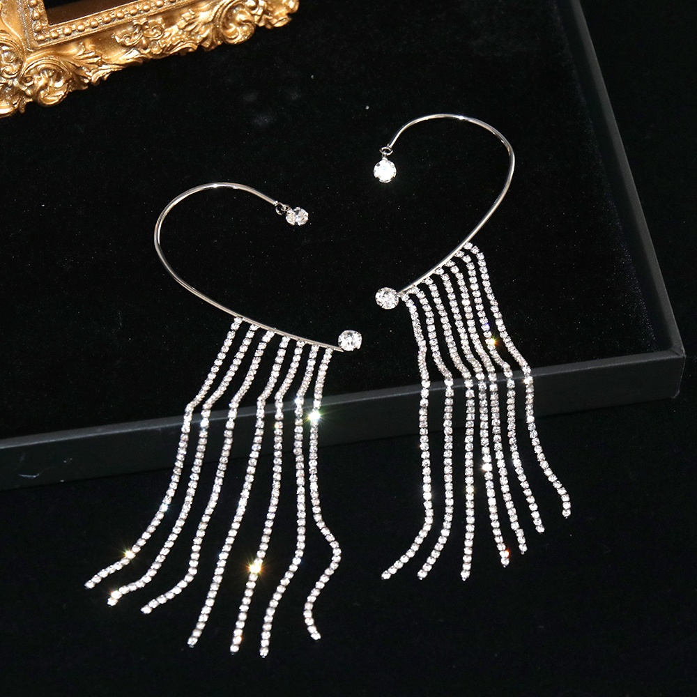 Elegant Crystal Ear Clip Butterfly Tassel Earrings for Women Shining Bowknot Flower Ear Accessories Jewelry