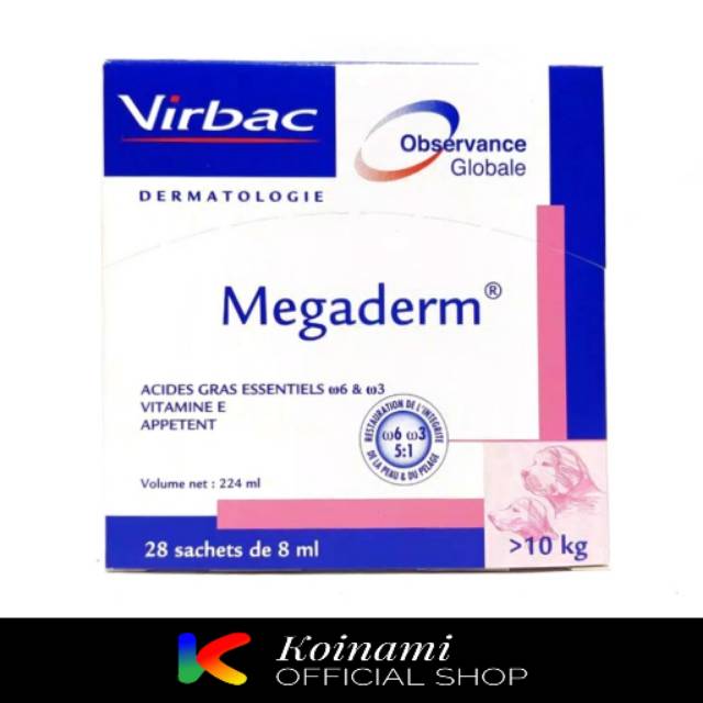 MEGADERM 8ml @ 1 box isi 28 sachet / obat vitamin penumbuh bulu hewan kucing anjing / virbac cat dog