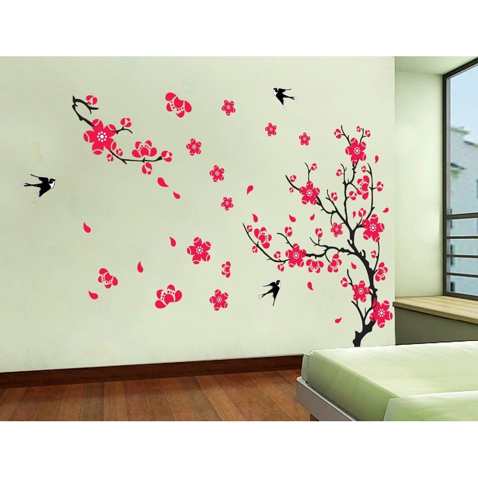 RELIZA Wall Sticker / Stiker Dinding 60X90 BUNGA SAKURA MERAH FLOWERS  AY818