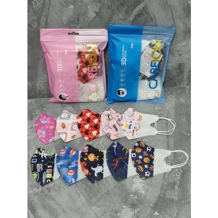 Masker Duckbill Anak CAREION Motif 4-12 Tahun 1pack Isi 50pcs Warna Grosir