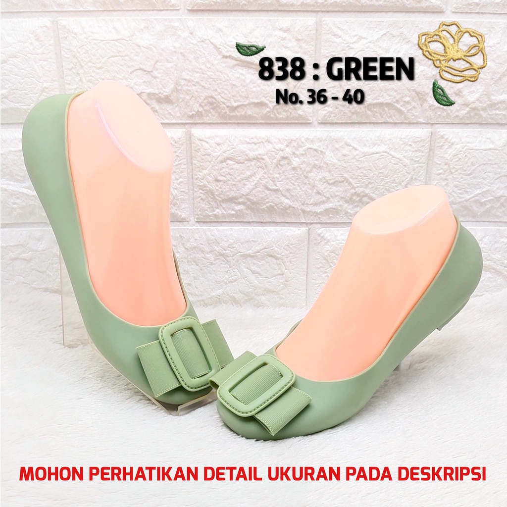 Sepatu kuliah perempuan 838 1 Sepatu balet karet impor wanita antiair SPTFW-Green