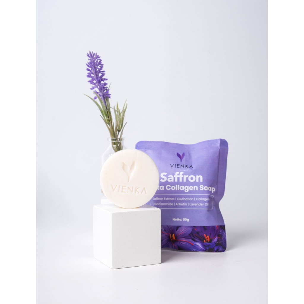 Vienka Saffron Gluta Collagen Soap 50 Lavender - Sabun Mandi Pencerah Pemutih Kulit Wajah Tubuh - Sa