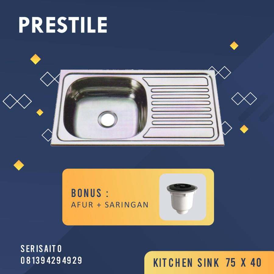 Bak Cuci Piring Stainless 75x40 + Afur / Kitchen Sink
