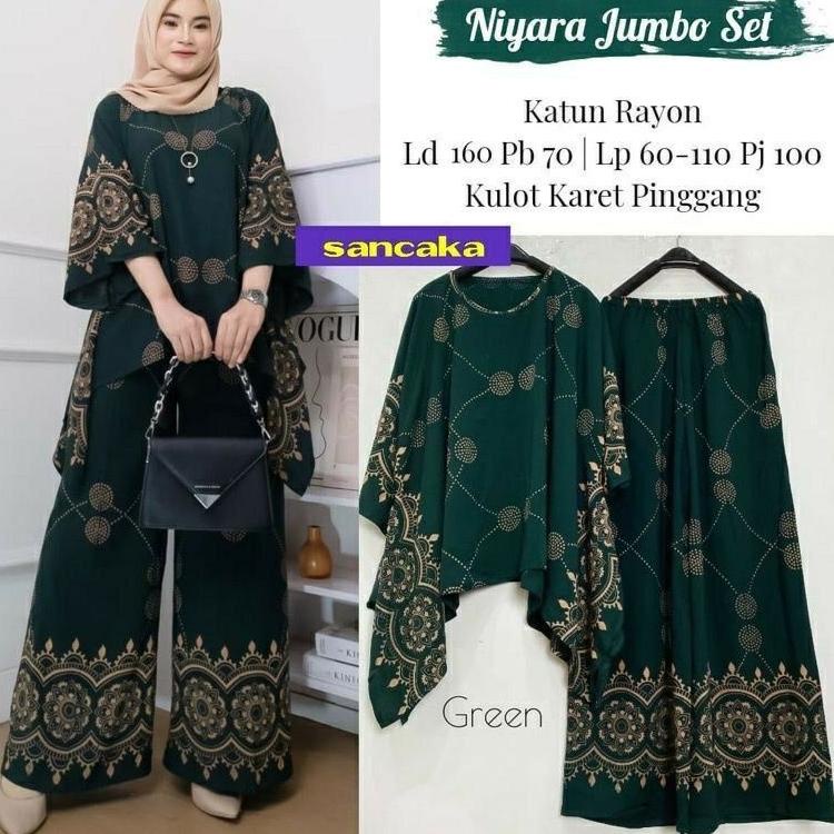Hot Sale NIYARA JUMBO SET Baju Setelan One Set Batwing Tunik Waka Waka Kulot Celana Panjang Motif Ba