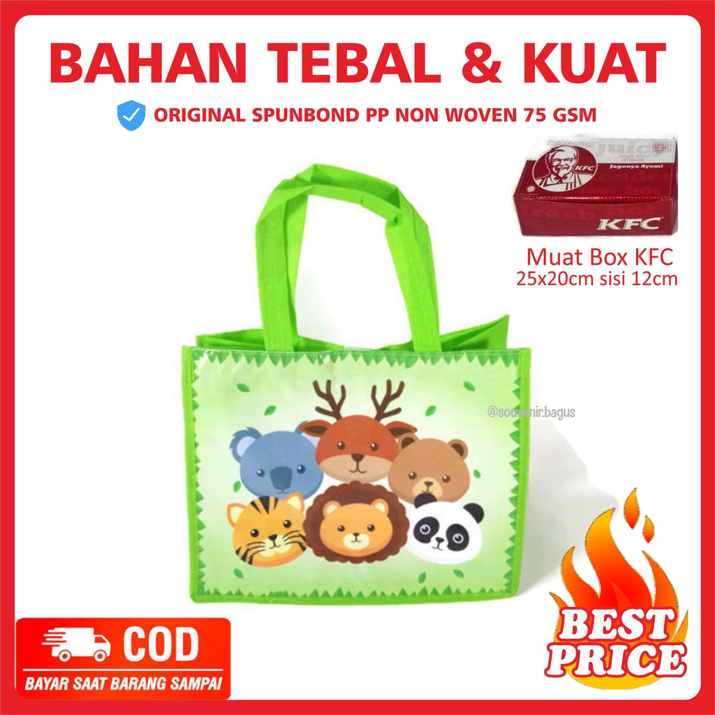 Tas Ultah Anak Animal / Goodie Ulang Tahun Animal / Tas Souvenir Ulang Tahun Binatang Lucu Murah tebal hijau souvenir animal asemka JAKARTA TERLARIS