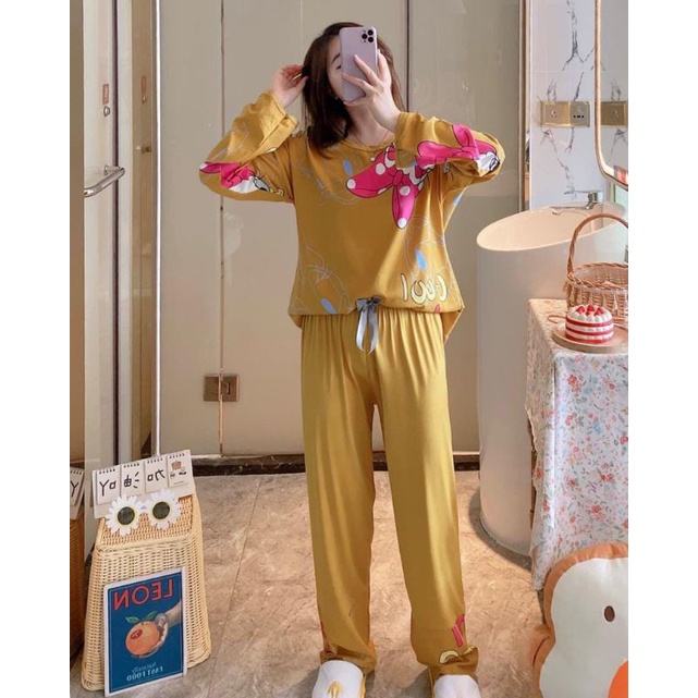 BAJU TIDUR WANITA DEWASA/PIYAMA RENDA PP/BAJU TIDUR IMPORT MURAH-Pp duck mustard