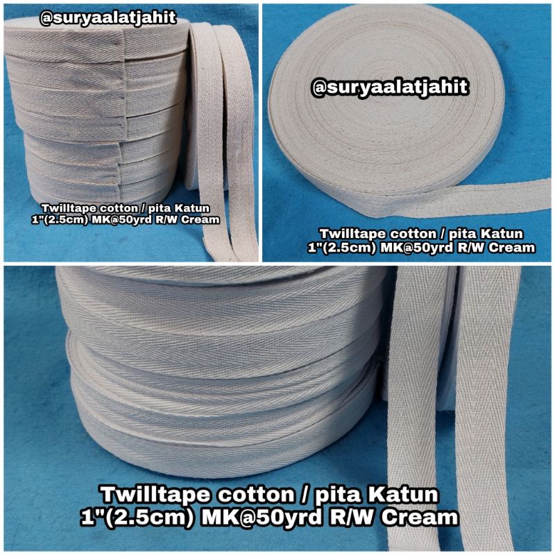 Twilltape Cotton 1in (2.5cm) R/w Cream MK @50Y =rp30.500/1pcs