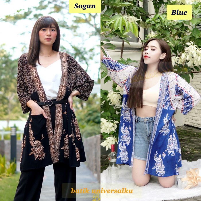 Outer Wanita Batik Wanita. Long Cardigan Jumbo- Sangkar Kupu